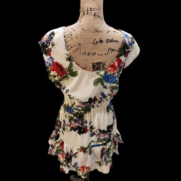 Ellison Mini Dress Womens SZ Med Floral Ruffle Bloomcore Colorful Feminine Short - Picture 2 of 4